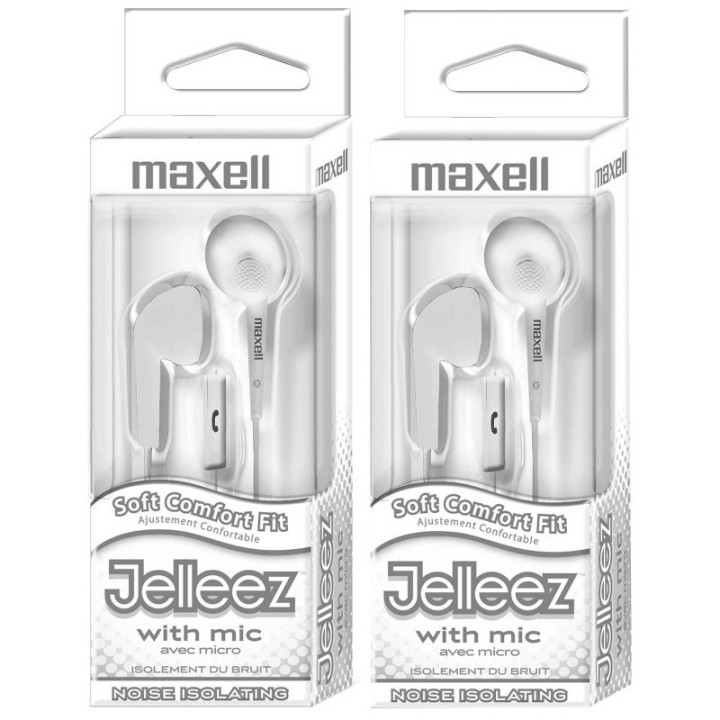 Maxell Jelleez™ Soft Earbuds with Mic, White, Pack of 2