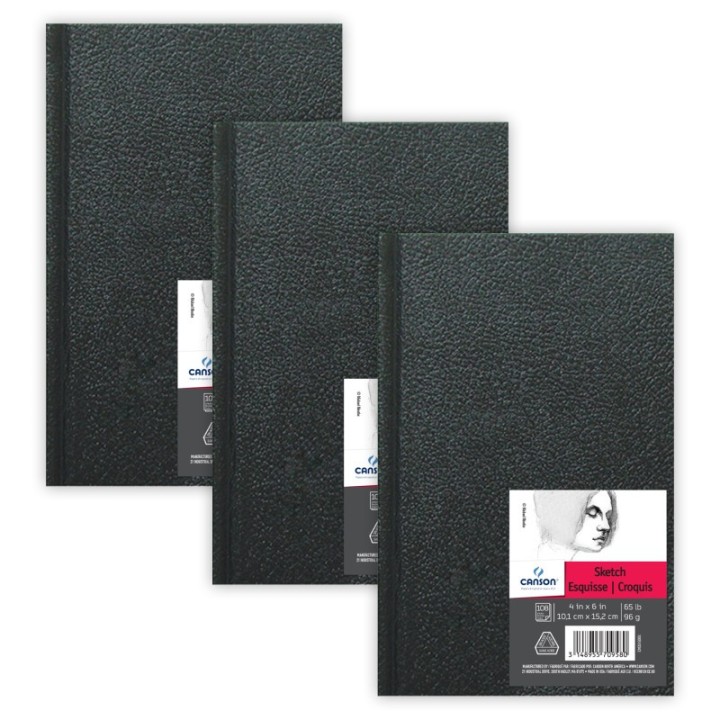 Canson Artist Series Sketch Art Book, Black Cover, Hardbound, 108 Sheet, 4x6 inch, Pack of 3