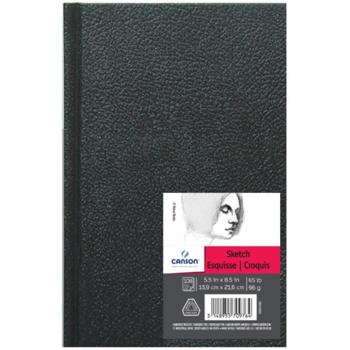 Canson Artist Series Sketch Art Book, Black Cover, Hardbound, 108 Sheet, 5.5x8.5 inch, 1 Count