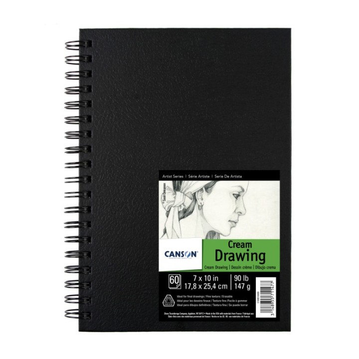 Canson Artist Series Drawing Art Book, Cream Tone, Black Cover, Wire Binding, 60 Sheet, 7x10 inch, 1 Count