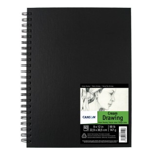 Canson Artist Series Drawing Art Book, Cream Tone, Black Cover, Wire Binding, 60 Sheet, 9x12 inch, 1 Count
