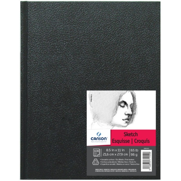 Canson Artist Series Sketch Art Book, Black Cover, Hardbound, 108 Sheet, 8.5x11 inch, 1 Count