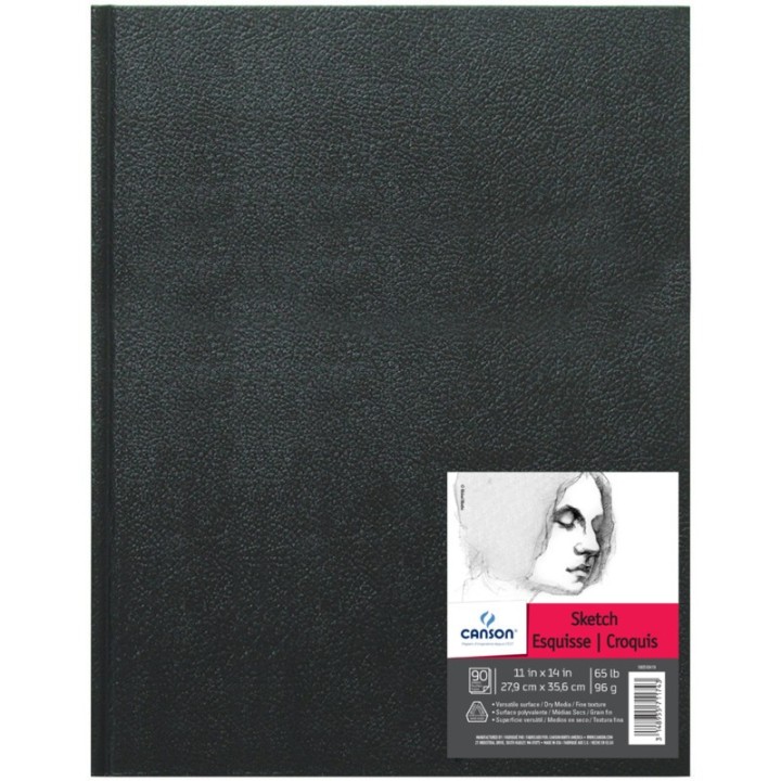 Canson Artist Series Sketch Art Book, Black Cover, Hardbound, 90 Sheet, 11x14 inch, 1 Count