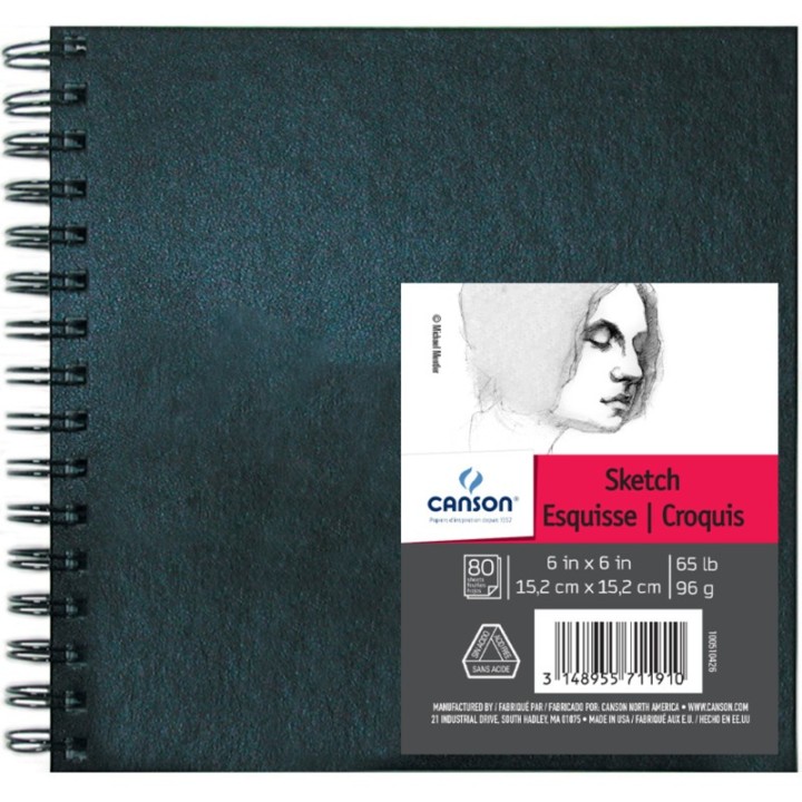 Canson Artist Series Sketch Art Book, Black Cover, Wire Binding, 80 Sheet, 6X6 inch, 1 Count