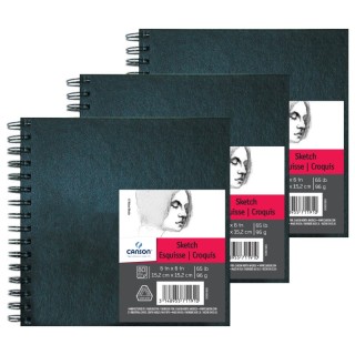 Canson Artist Series Sketch Art Book, Black Cover, Wire Binding, 80 Sheet, 6X6 inch, Pack of 3