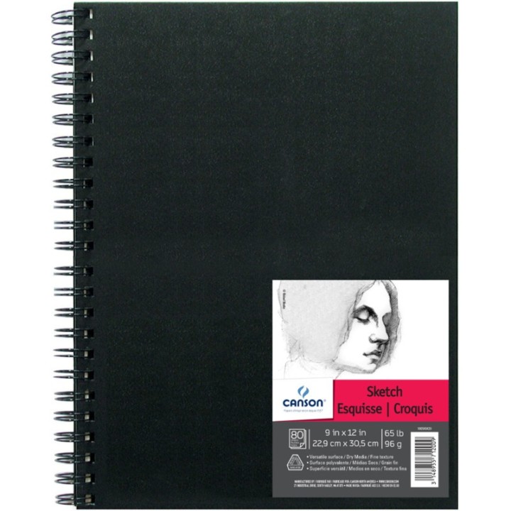 Canson Artist Series Sketch Art Book, Black Cover, Wire Binding, 80 Sheet, 9x12 inch, 1 Count