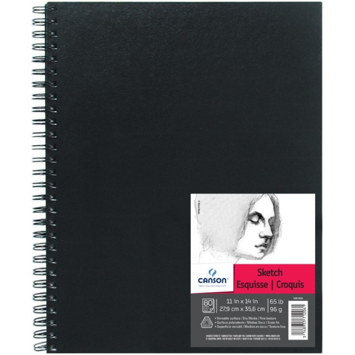 Canson Artist Series Sketch Art Book, Black Cover, Wire Binding, 80 Sheet, 11x14 inch, 1 Count