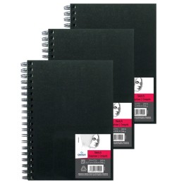 Canson Artist Series Sketch Art Book, Black Cover, Wire Binding, 80 Sheet, 5X7 inch, Pack of 3