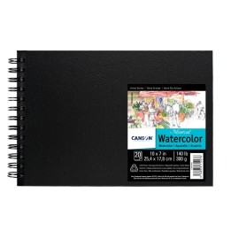Canson Artist Series Montval Watercolor Art Book, Black Cover, Side Wire Binding, 20 Sheet, 10x7 inch, 1 Count