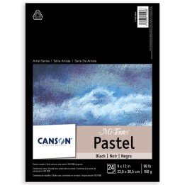 Canson Artist Series Mi-Teintes Pastel Pad, Black, Foldover Binding, 24 Sheet, 9x12 inch, 1 Count