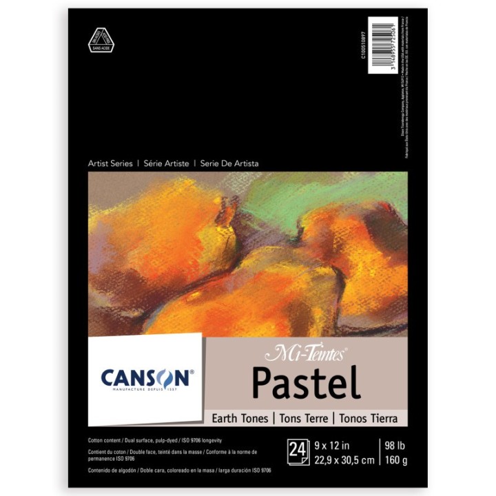 Canson Artist Series Mi-Teintes Pastel Pad, Earth Tones, Foldover Binding, 24 Sheet, 9x12 inch, 1 Count