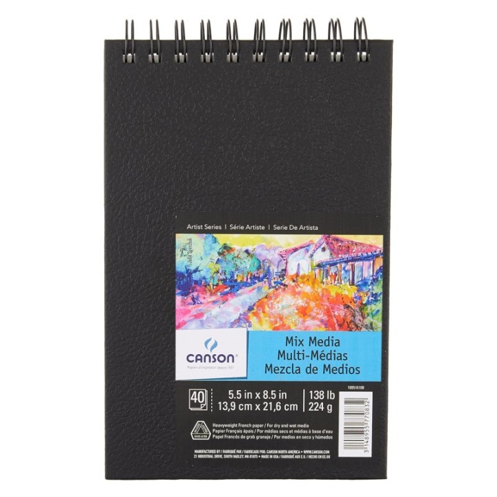 Canson Artist Series Mixed Media Art Book, Black Cover, Side Wire Binding, 40 Sheet, 14X21.6 inch, 1 Count