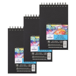 Canson Artist Series Mixed Media Art Book, Black Cover, Side Wire Binding, 40 Sheet, 14X21.6 inch, Pack of 3