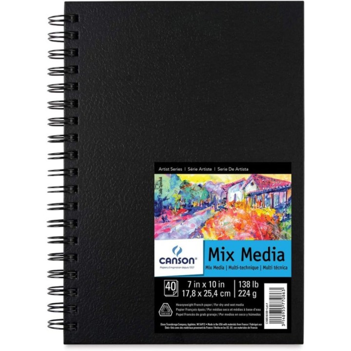Canson Artist Series Mixed Media Art Book, Black Cover, Side Wire Binding, 40 Sheet, 7x10 inch, 1 Count