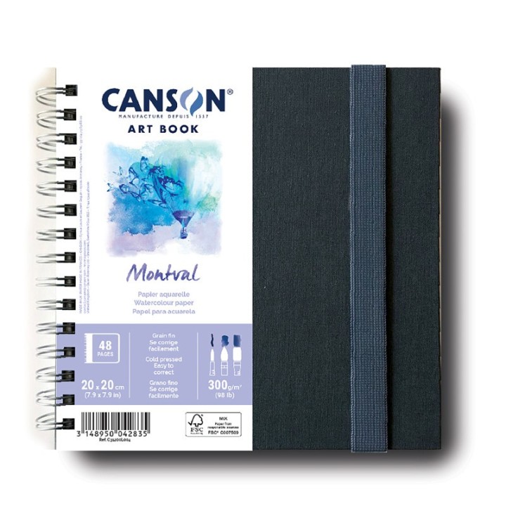 Canson Artist Series Montval Watercolor Art Book, Fabric Cover, Side Wire Binding, 48 Sheet, 7.8x7.8 inch, 1 Count