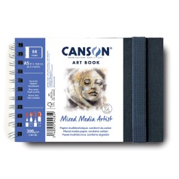 Canson Artist Series Mixed Media Art Book, Fabric Cover, Side Wire Binding, 56 Sheet, 8.3x5.8 inch