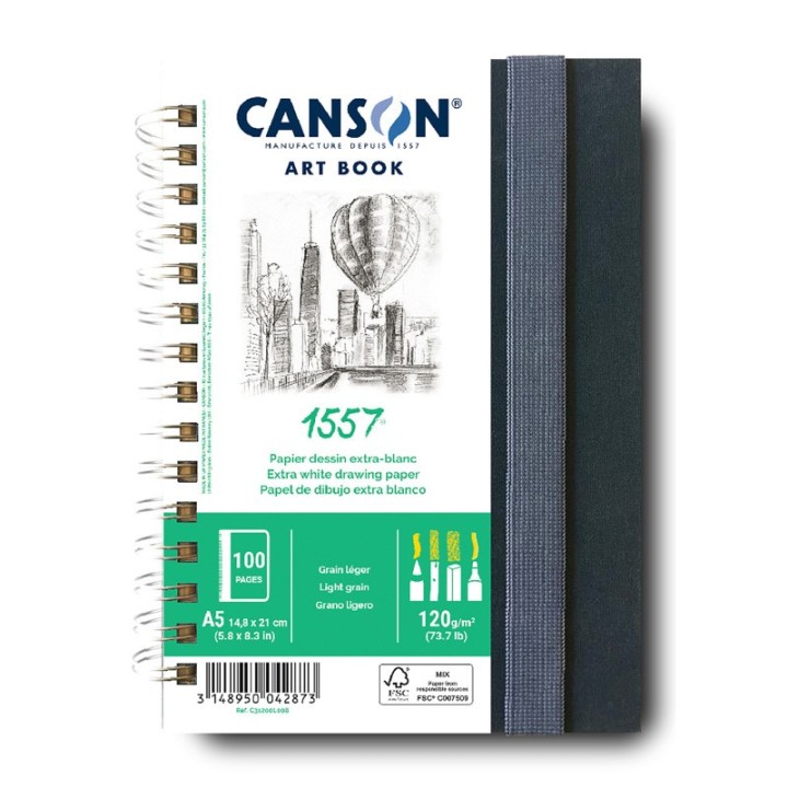 Canson Artist Series 1557 Sketch Art Book, Fabric Cover, Side Wire Binding, 50 Sheet, 5.8x8.3 inch, 1 Count