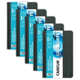 Canson Graduate Watercolor Art Book, Hard Cover Binding, 28 Sheet, 5.5x8.5 inch, Pack of 5