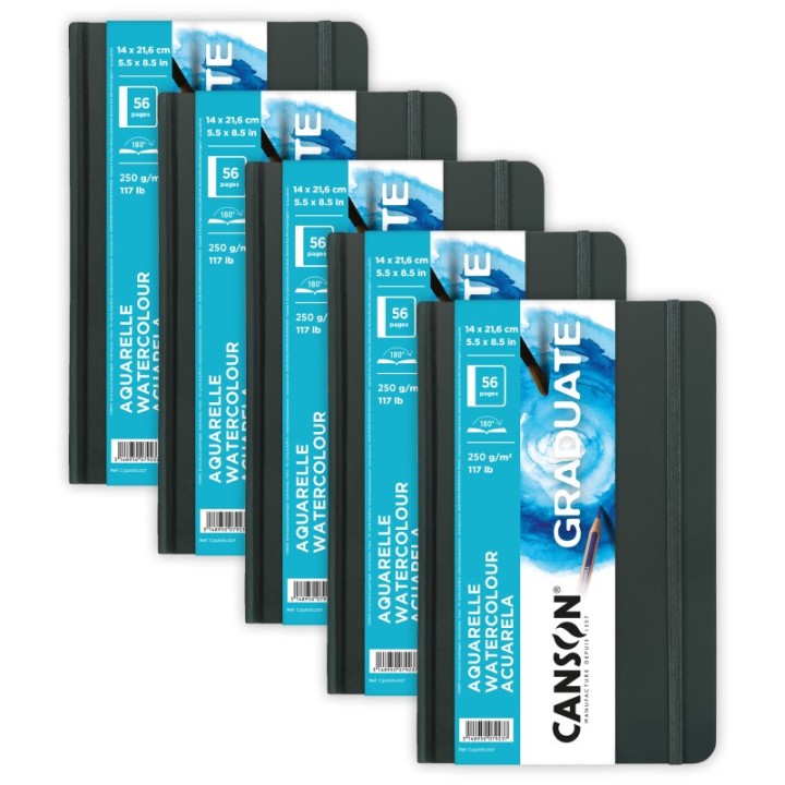 Canson Graduate Watercolor Art Book, Hard Cover Binding, 28 Sheet, 5.5x8.5 inch, Pack of 5