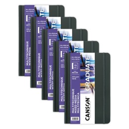 Canson Graduate Mixed Media Art Book, Hard Cover Binding, 36 Sheet, 5.5x8.5 inch, Pack of 5