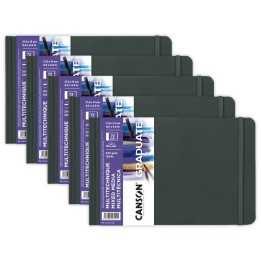 Canson Graduate Mixed Media Art Book, Hard Cover Binding, 36 Sheet, 8.5x5.5 inch, Pack of 5