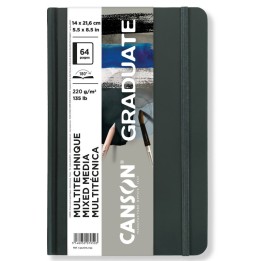 Canson Graduate Mixed Media Art Book, Toned Gray, Hard Cover Binding, 32 Sheet, 5.5x8.5 inch, 1 Count