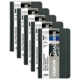 Canson Graduate Mixed Media Art Book, Toned Gray, Hard Cover Binding, 32 Sheet, 5.5x8.5 inch, Pack of 5