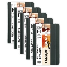 Canson Graduate Mixed Media Art Book, Toned Natural, Hard Cover Binding, 32 Sheet, 5.5x8.5 inch, Pack of 5
