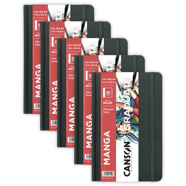 Canson Graduate Manga Art Book, Hard Cover Binding, 10 Sheet, 5.5x8.5 inch, Pack of 5