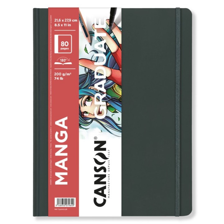 Canson Graduate Manga Art Book, Hard Cover Binding, 40 Sheet, 8.5x11 inch, 1 Count