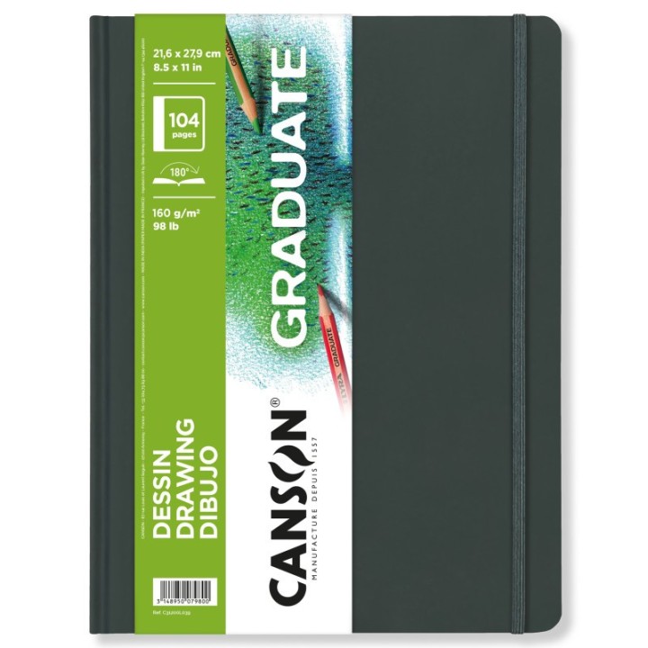 Canson Graduate Drawing Art Book, Hard Cover Binding, 52 Sheet, 8.5x11 inch, 1 Count