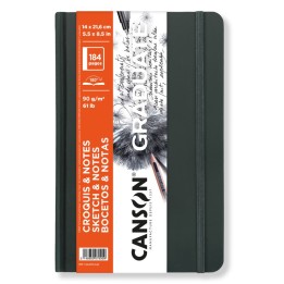 Canson Graduate Sketch & Notes Art Book, Dark Gray, Hard Cover Binding, 92 Sheet, 5.5x8.5 inch, 1 Count