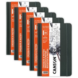 Canson Graduate Sketch & Notes Art Book, Dark Gray, Hard Cover Binding, 92 Sheet, 5.5x8.5 inch, Pack of 5