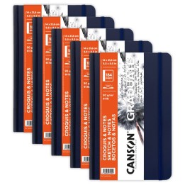 Canson Graduate Sketch & Notes Art Book, Dark Blue, Hard Cover Binding, 92 Sheet, 5.5x8.5 inch, Pack of 5