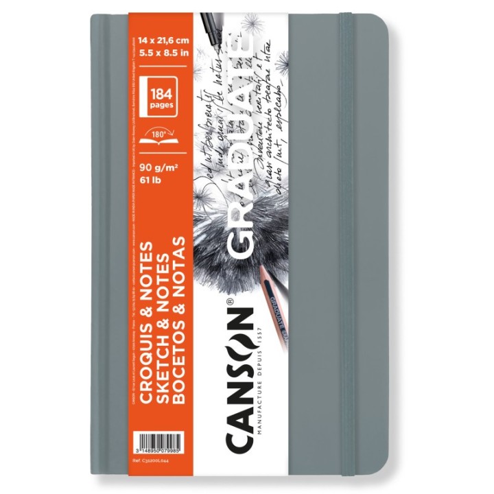 Canson Graduate Sketch & Notes Art Book, Light Gray, Hard Cover Binding, 92 Sheet, 5.5x8.5 inch, 1 Count
