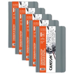 Canson Graduate Sketch & Notes Art Book, Light Gray, Hard Cover Binding, 92 Sheet, 5.5x8.5 inch, Pack of 5