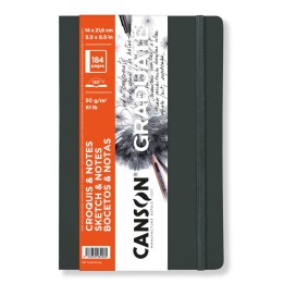 Canson Graduate Sketch & Notes Art Book, Dark Gray, Soft Cover Binding, 92 Sheet, 5.5x8.5 inch, 1 Count