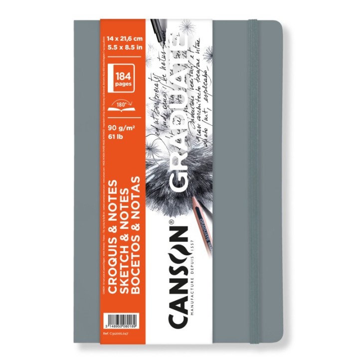 Canson Graduate Sketch & Notes Art Book, Light Gray, Soft Cover Binding, 92 Sheet, 5.5x8.5 inch, 1 Count