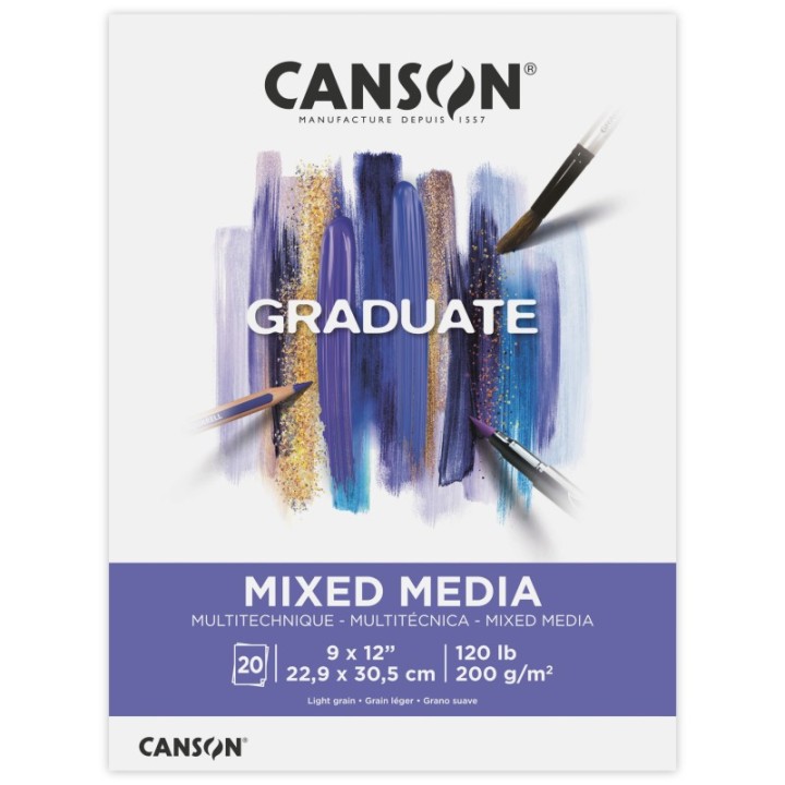 Canson Graduate Mixed Media Pad, Foldover Binding, 20 Sheet, 9x12 inch, 1 Count