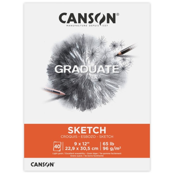 Canson Graduate Sketch Pad, Foldover Binding, 40 Sheet, 9x12 inch, 1 Count