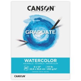 Canson Graduate Watercolor Pad, Foldover Binding, 20 Sheet, 9x12 inch, 1 Count