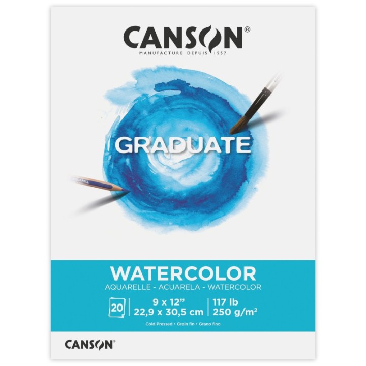 Canson Graduate Watercolor Pad, Foldover Binding, 20 Sheet, 9x12 inch, 1 Count