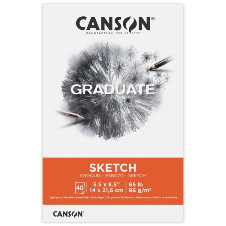Canson Graduate Sketch Pad, Foldover Binding, 10 Sheet, 5.5x8.5 inch, 1 Count