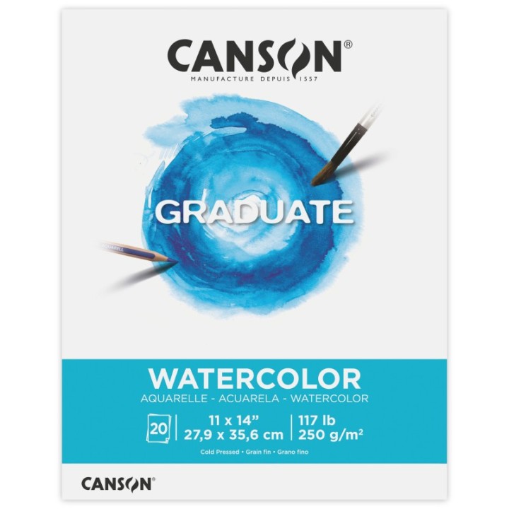 Canson Graduate Watercolor Pad, Foldover Binding, 20 Sheet, 11x14 inch, 1 Count