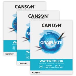 Canson Graduate Watercolor Pad, Foldover Binding, 20 Sheet, 11x14 inch, Pack of 3