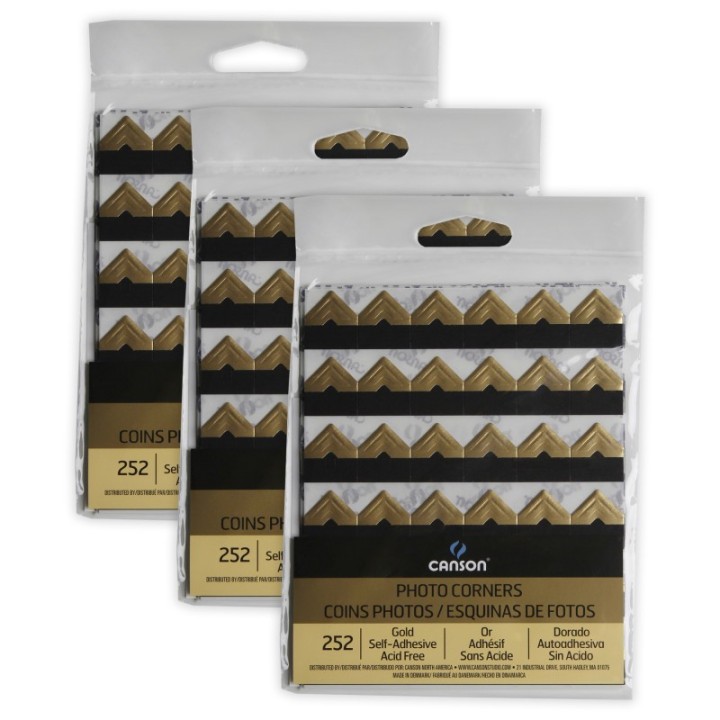 Canson Self Adhesive Photo Corners, Gold, 252 Pieces Per Pack, 3 Packs