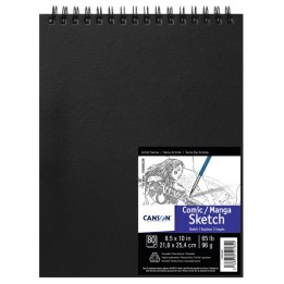 Canson Artist Series Manga Sketch Art Book, Black Cover, Wire Binding, 80 Sheet, 8.5x10 inch, 1 Count
