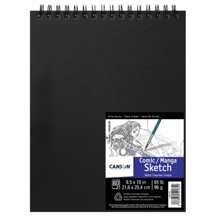 Canson Artist Series Manga Sketch Art Book, Black Cover, Wire Binding, 80 Sheet, 8.5x10 inch, 1 Count