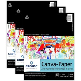 Canson Artist Series Canva Canvas Pad, Foldover Binding, 10 Sheet, 9x12 inch, Pack of 3