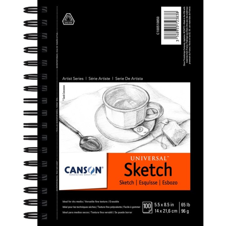 Canson Artist Series Universal Sketch Pad, Side Wire Binding, 100 Sheet, 5.5x8.5 inch, 1 Count